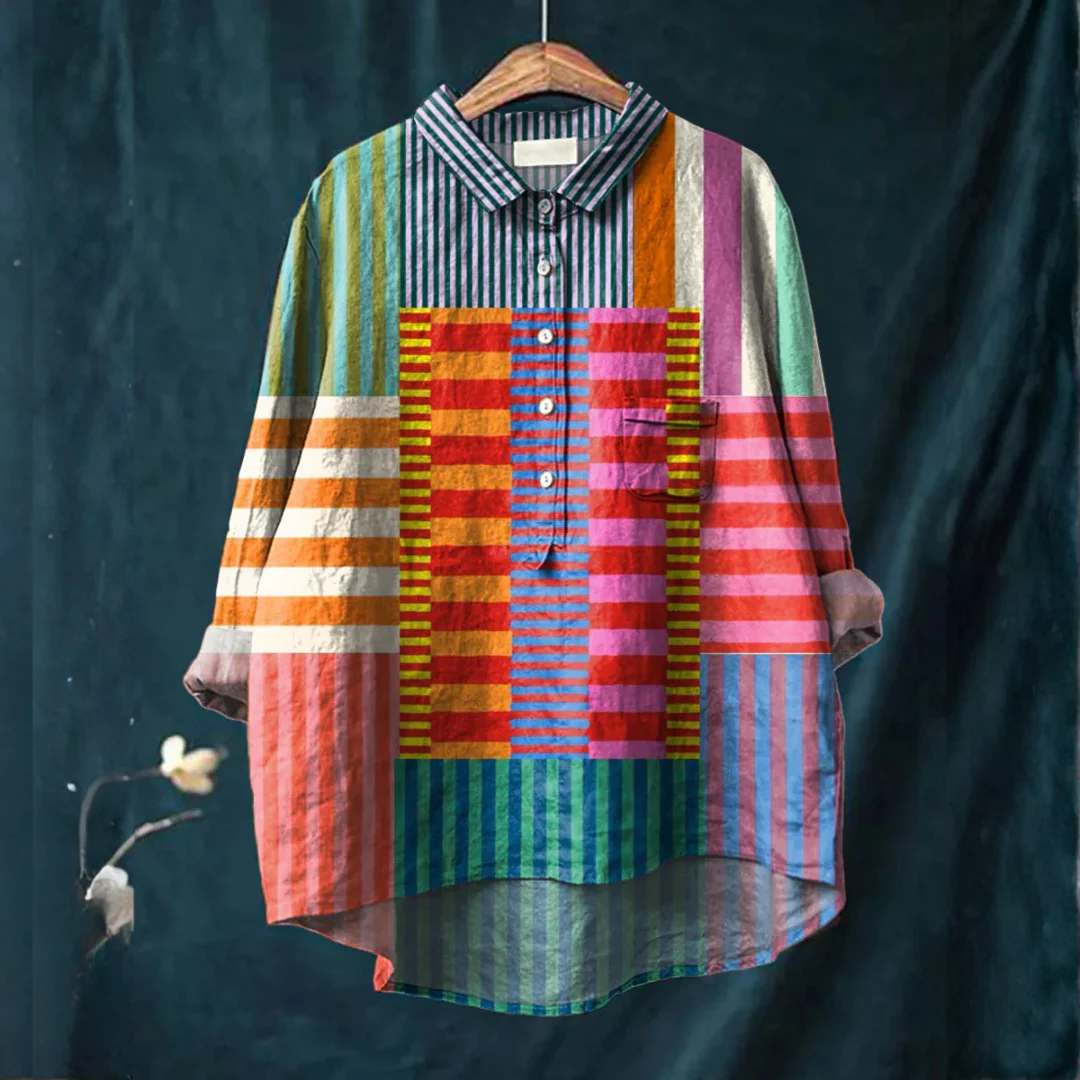 artistic linen pet print blouse shirt euro p20